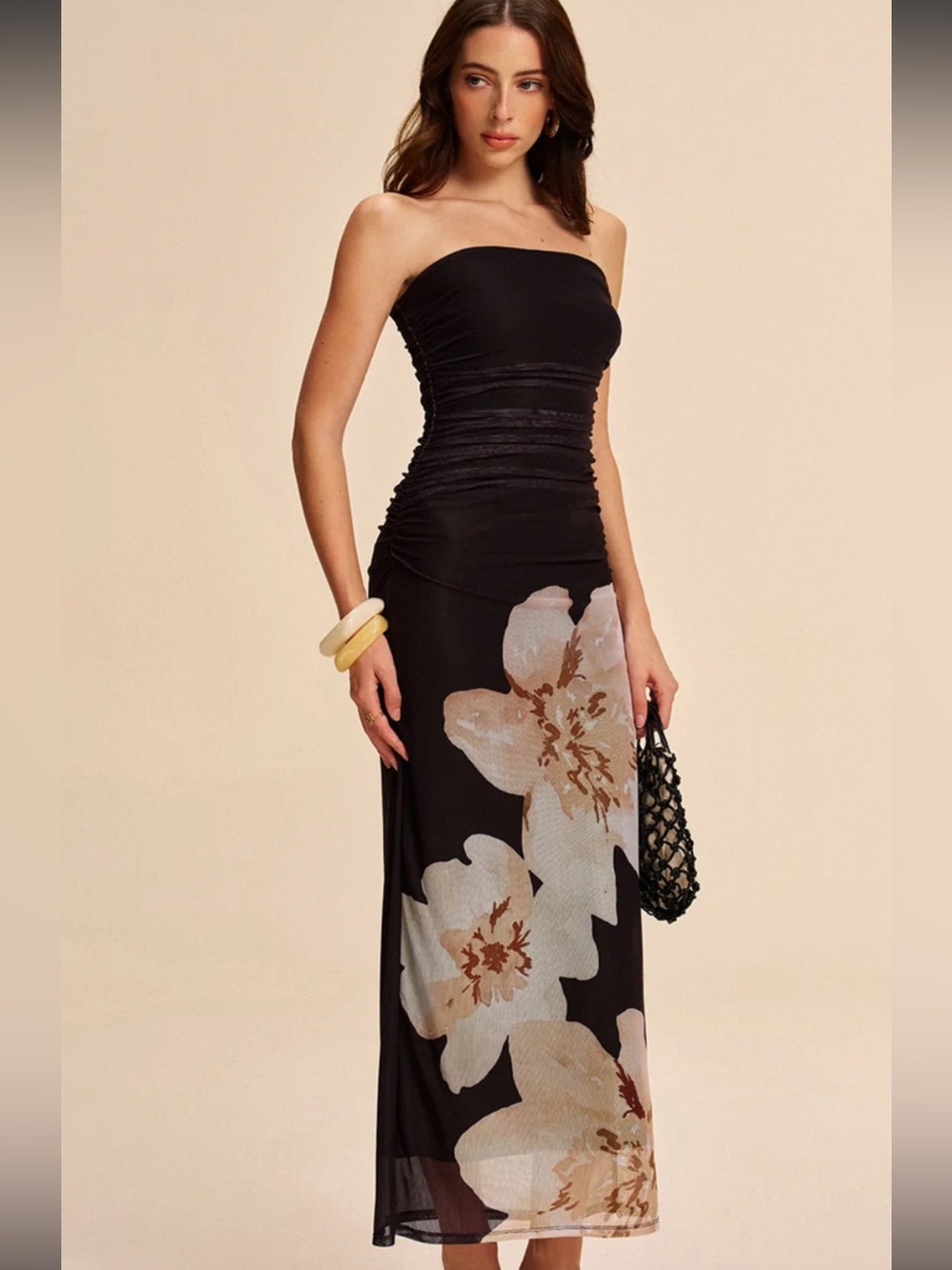 Strapless Black Floral Maxi Dress- NWT - Size L